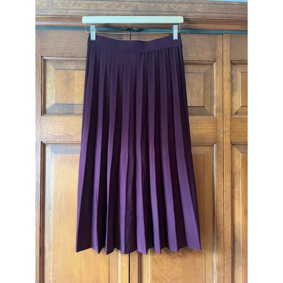 H&M Women's High Rise Pleated Maxi Skirt Pull-On Solid Maroon Burgundy Size S - Picture 4 of 8